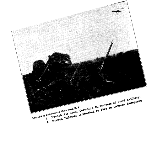 Photograph showing Allied solider firing at a German plane coming in to strafe his position. Source: Europe's Greatest War, published 1915 