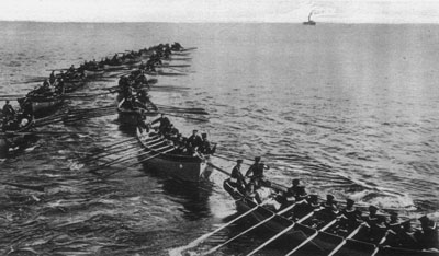 Japanese troops stage an amphibious landing during the Battle of Tsingtao