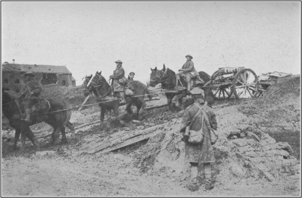 Artillery Transport crossing a Trench Bridge into the Bapaume Road