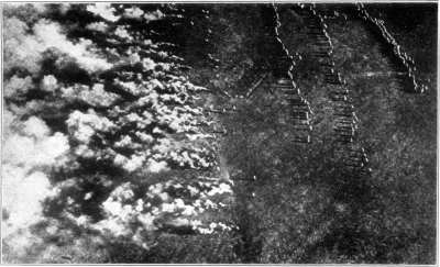 A gas attack on the eastern front photographed by a Russian airman.


