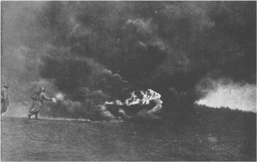 French Soldiers Advancing under Flamethrowers