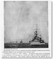The British Cruiser Curacao, Admiral Tyrwhitt's flagship, leading out one column of British cruisers at the surrender of the German navy.