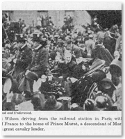 President Wilson driving from the railroad station in Paris with President Poincaré of France.