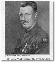 Sergeant York wearing the French Croix de Guerre and the Congressional Medal of Honor.