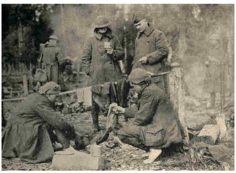 American Soldiers Huddling Near a Fire - World War 1