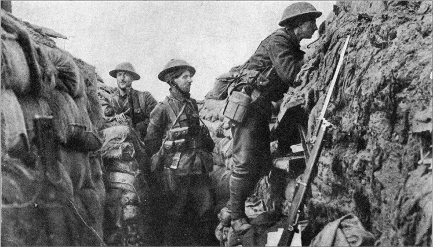 trenches of World War 1. Allied soldiers inside their trenches.