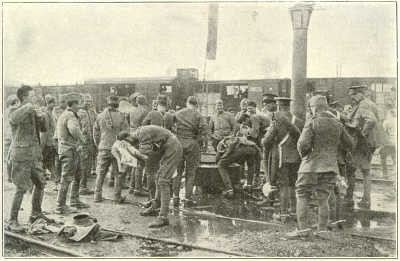 British Soldiers Washing Themselves by the Side of a Railroad during the Battle of the Marne